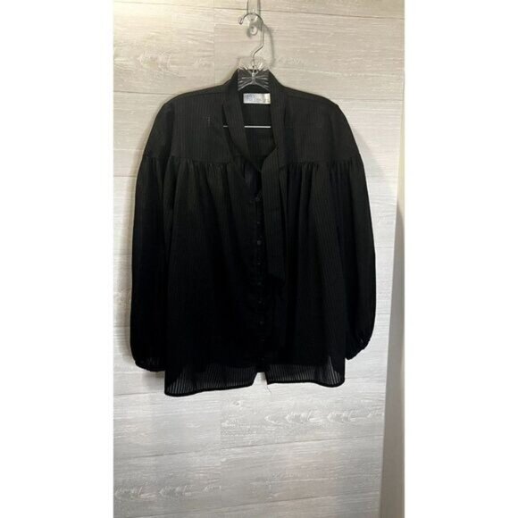 TIME AND TRU Women's Tie‎ Neck Button Down Top Long Sleeve V Neck Blouse - Picture 5 of 9